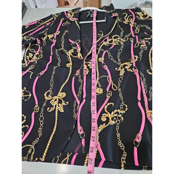 Frank Lyman Montreal Crepe Knit Collared Jacket Size 18 Black Pink Equestrian - Picture 10 of 11